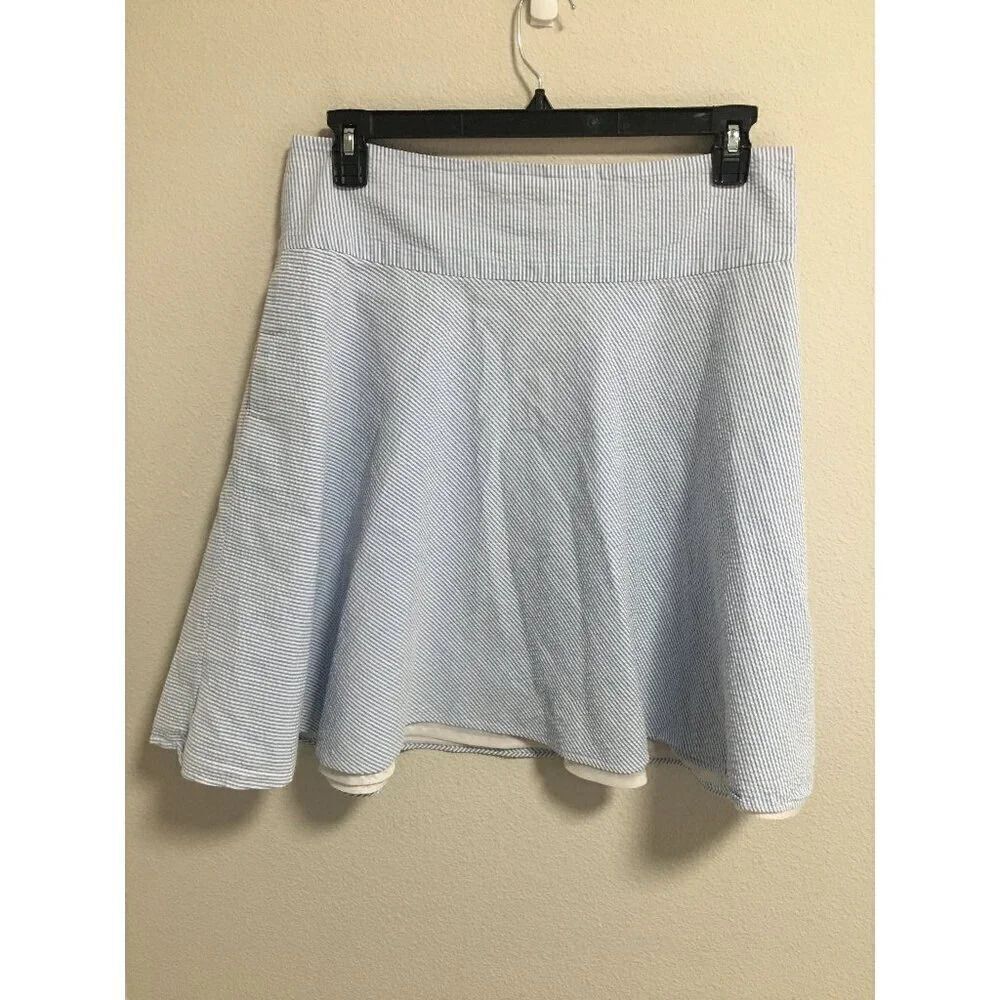 American Living Skirt Striped Blue Flare Lined 100% Cotton Pockets Size 12